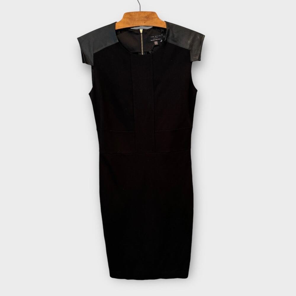 Ted Baker Eadha Leather Shoulder Black Sheath Dress Size 2